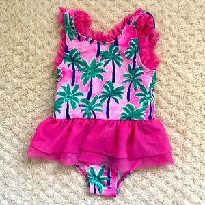 [Penelope Mack] Toddler Palm Tree Ruffled Swimsuit EUC